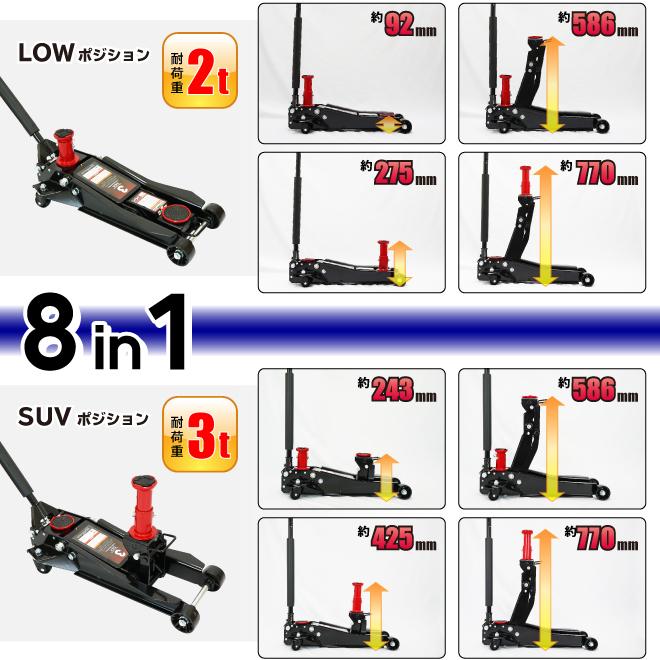 ガレージジャッキ　ハイブリッドリフト　3トン　デュアルポンプ式　2トン　油圧式　フロアジャッキ　（個人様は営業所止め）KIKAIYA　低床　6ヶ月保証　ジャッキ　SUV