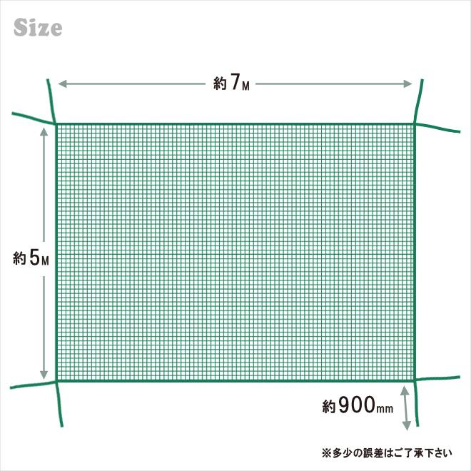 養生ネット グリーンネット 5m×7m 25mm目 PP ロープ付 緑色 汎用 多目的 万能 飛散防止 落下防止 台風対策 鳥よけ 鳥獣ガード 園芸 ゴミ置き場ネット｜kikaiya-work-shop｜07