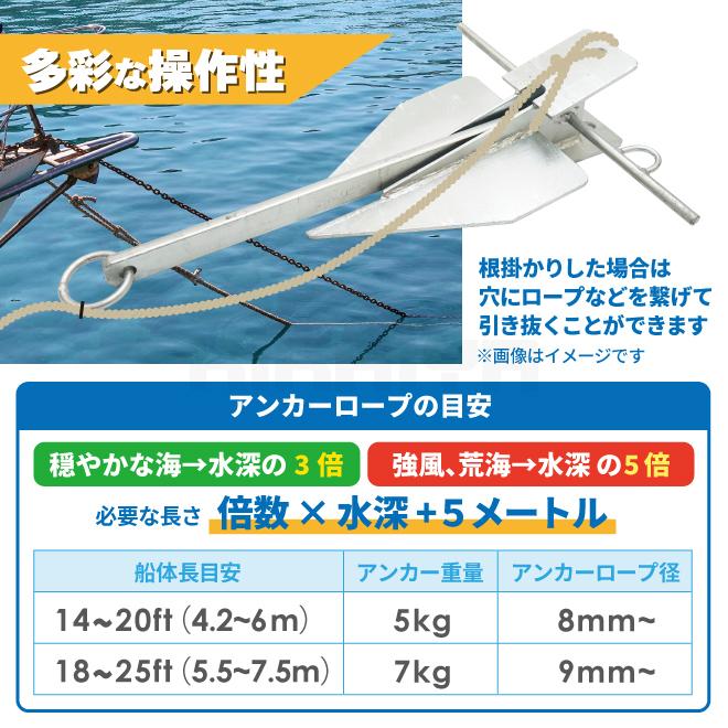 アンカー 5kg ダンフォース型 錨 碇 いかり 船体長目安 14~20ft 4.2~6m 