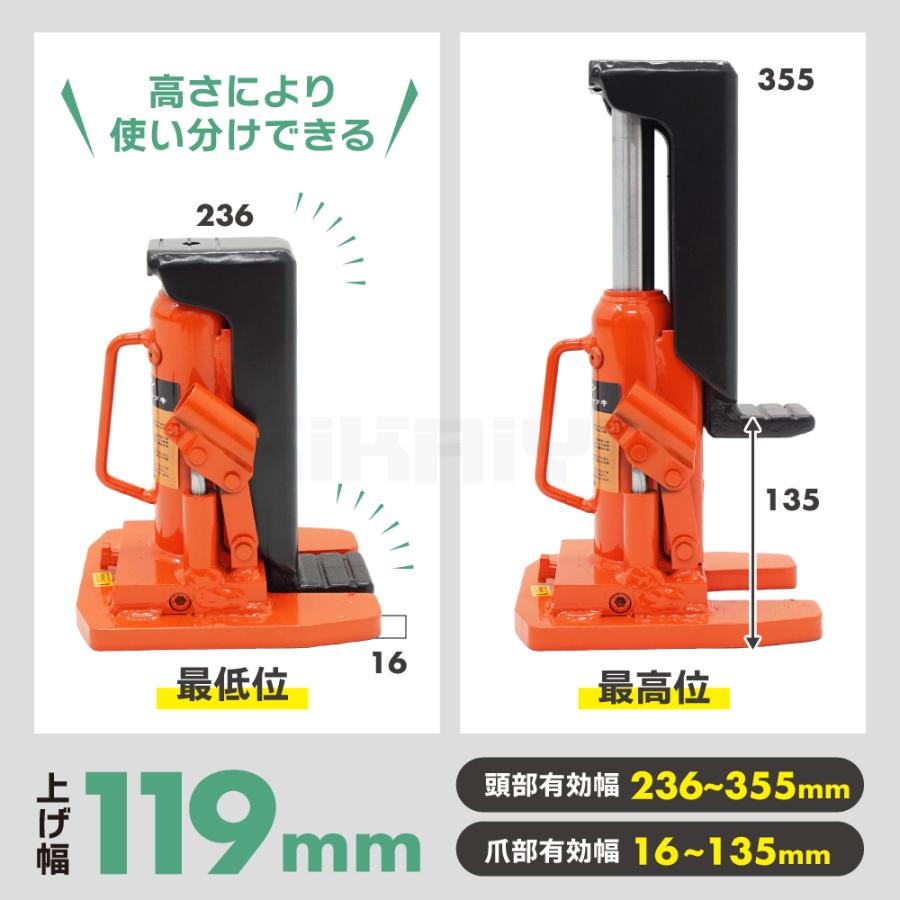 KIKAIYA（キカイヤ） 爪ジャッキ 2トン 爪付き 油圧ジャッキ 重量物用