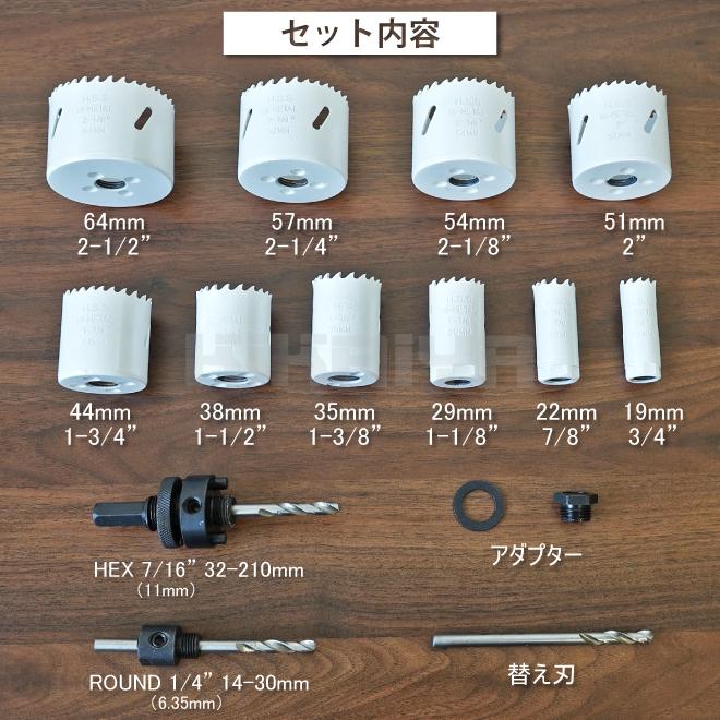 KIKAIYA（キカイヤ） ホールソーセット 10サイズ 19〜64mm ホルソー