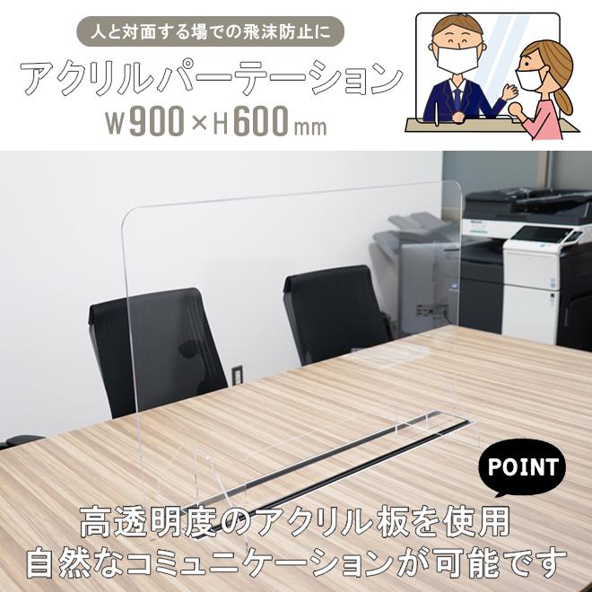 アクリルパーテーション 透明 W900mm H600mm 極厚5mm 窓付き アクリル  