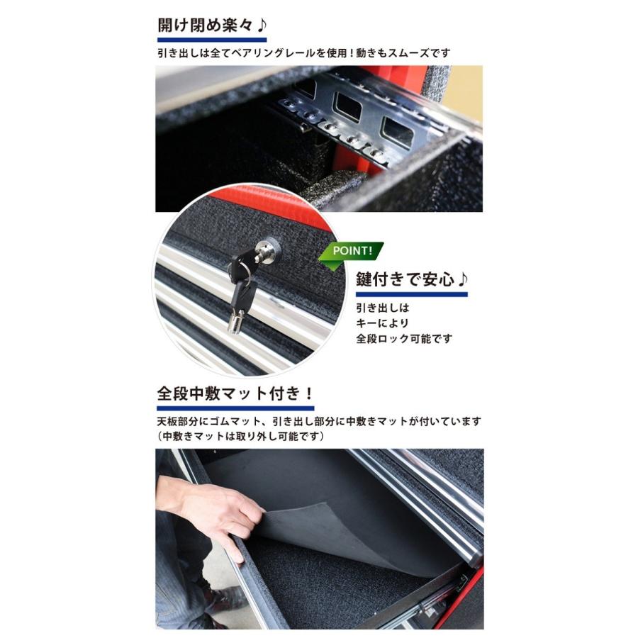 KIKAIYA ローラーキャビネット7段 リンクル塗装 ブラック×レッド