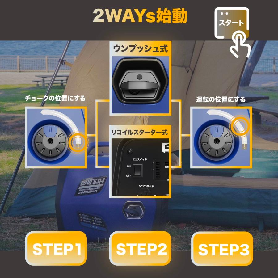 Gaidoh ☆簡単始動☆Gaidohインバーター発電機 3.4kVA ガソリン 正弦波 