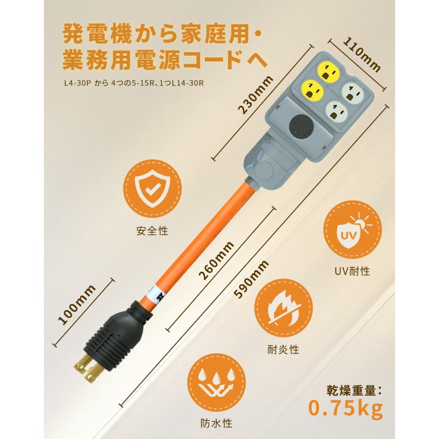 ☆高品質！☆発電機用電源コード L14-30P/5-15R(2口)5-20R(2口)L14-30R 