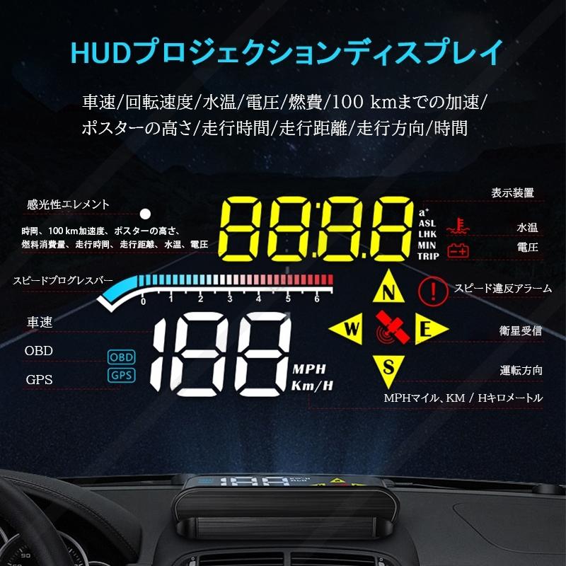 Obd2 Hud サブメーター ヘッドアップディスプレイ 車載 追加 スピードメーター タコメーター 自動車 ヘッドアップ フロントガラス表示 警報アラーム 最先端 メーター 車用品 おしゃれ おすすめ 安値