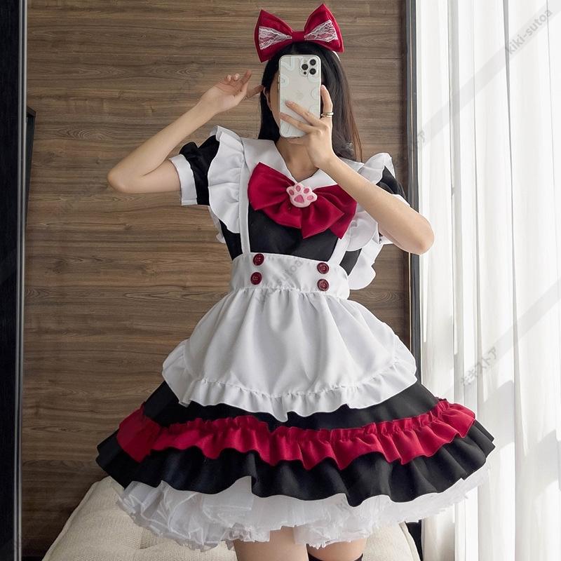 送料無料 仮装 メイド服 コスプレ ロリータ lolita レディース ドレス 蝶結び 猫の肉球 ワンピース 可愛い 洋風 おしゃれ 美少女 S M  L XL XXL