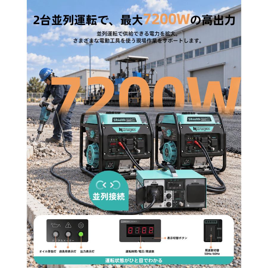 インバーター発電機 SR4600i 最大4.5kVA ガソリン式 正弦波・低騒音 Kareyou ☆防災推奨☆Kareyouインバーター発電機 4.0kVA ガソリン 正弦
