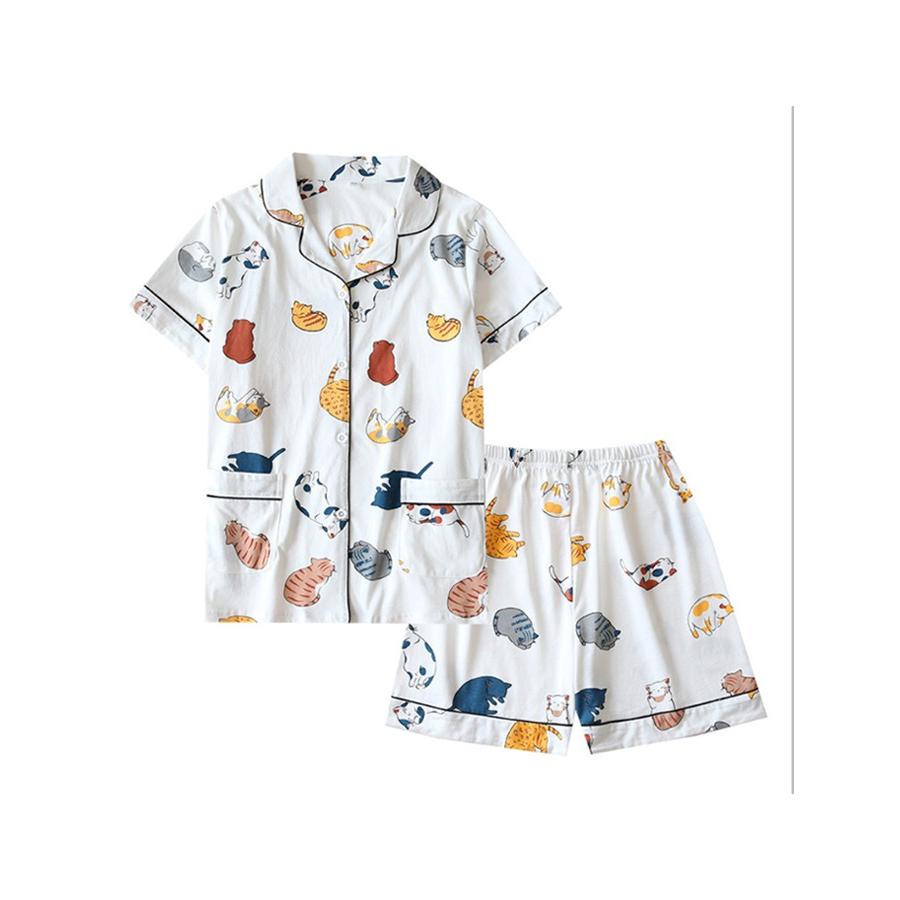 夏新作 レディース ねこ柄 パイピング パジャマ 綿100 半袖 上下セット かわいい 夏用 ハーフパンツ 寝間着 Women S Cat Cotton Pj ナイトウェア Aucppj708 Kikiファッション 通販 Yahoo ショッピング