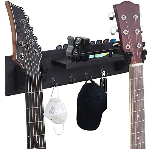 Black CABINAHOME Guitar Wall Holder stands hangers for Acoustic and Electric Guitar wood Hanging Rack with Pick Holder and 3 Hook