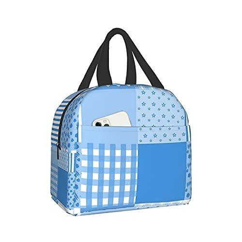 【中古】 Lunch Patchwork White And Blue Fashion Box Insulated Bags Picnic Bag Travel お弁当袋、ランチバッグ