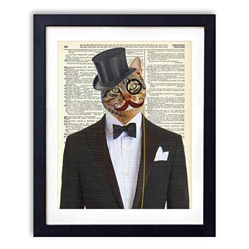 Gentleman Cat In Tuxedo Vintage Upcycled Dictionary Art Print 8x10 Inches U ポスター Thebestboatbrands Force5 Dev