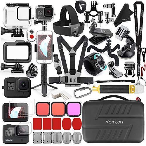 Vamson 64イン1 アクセサリーキット GoPro Hero 8用 ブラック 防水ハウジングケース フィルター シリコンプロテクター フレーム アクションカメラアクセサリー