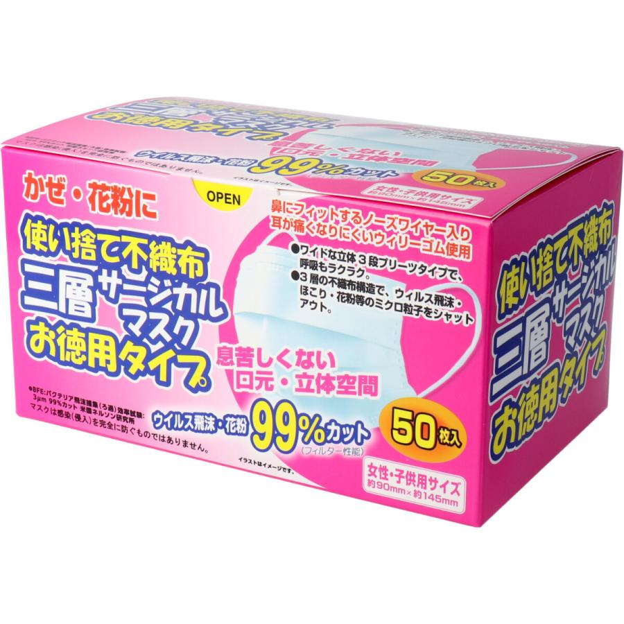 Iiもの本舗 使い捨て不織布 三層サージカルマスク お徳用タイプ 女性 子供用 50枚入 1069 くすりきくや 通販 Yahoo ショッピング