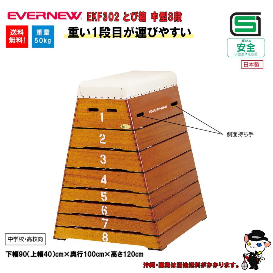 (個人宅配送不可)EVERNEW エバニュー 体操 体育 学校 とび箱中 型８段 中学校・高校用 EKF302 (送料無料)の画像