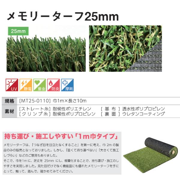 沖縄・離島は販売不可)人工芝 メモリーターフ芝丈25mm 巾1m×長 沖縄・離島は販売不可)人工芝 メモリーターフ芝丈25mm 巾1m×長