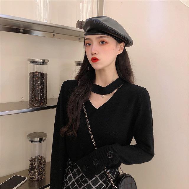 トップス レディース 冬 韓国 春 秋 冬 長袖 チョーカー付き ｖネック 高校生 大学生 通勤服 通学服 デート服 10代 代 30代 40代 50代 Nr Kilalion キラリオン 通販 Yahoo ショッピング