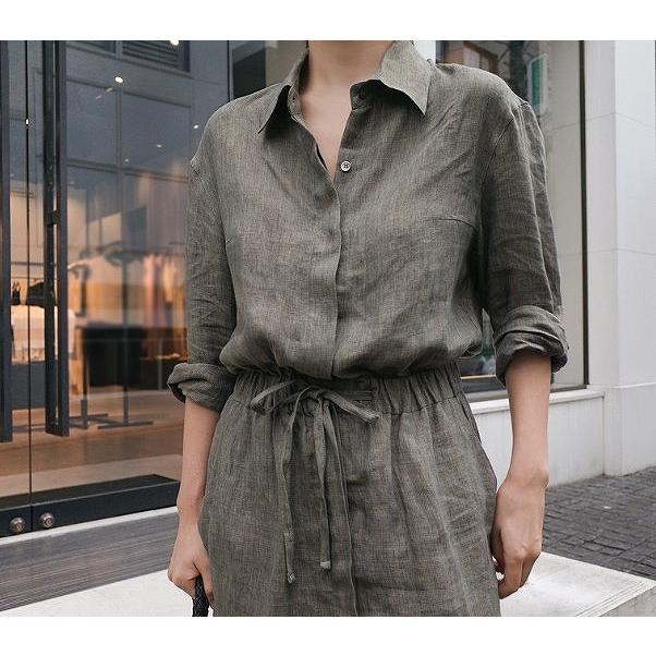 ワンピース レディース 春秋 ロング シャツワンピース マキシ丈 長袖  