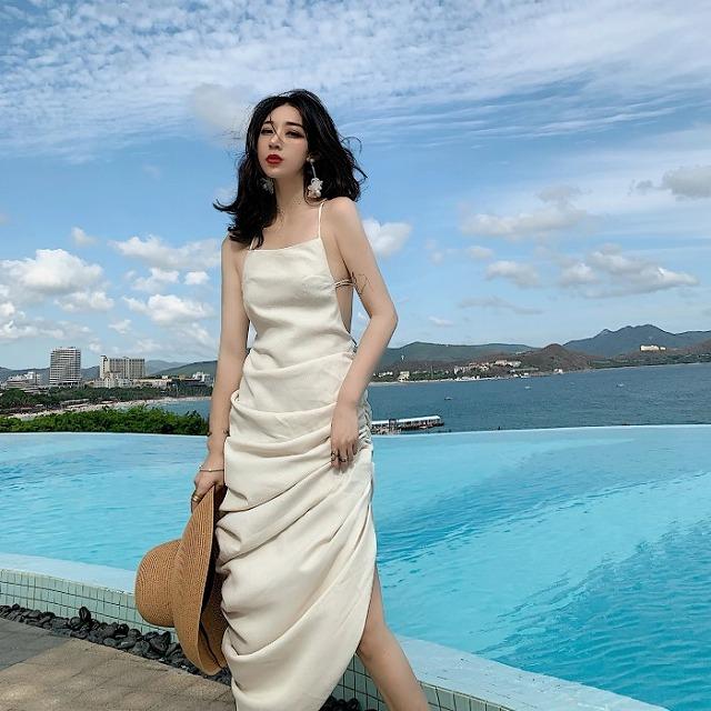 リゾートワンピース 白 ハワイ ロング マキシ丈 背中あき 背中見せ ノースリーブ 肩だし サイドスリット 沖縄 グアム 10代 代 30代 40代 50代 海外旅行 Nr0519 Kilalion キラリオン 通販 Yahoo ショッピング