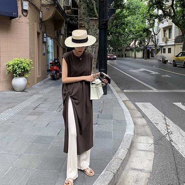 ワンピース レディース ロング モード系 Tシャツ カットソー サイドスリット 半袖 ディープスリット 10代 代 30代 40代 50代 Nr0691 Kilalion キラリオン 通販 Yahoo ショッピング