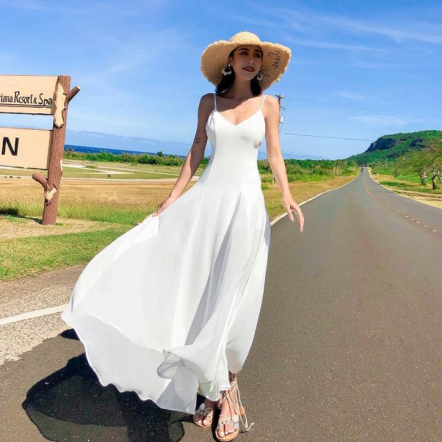 リゾートワンピース 白 ハワイ ロング マキシ丈 背中あき 背中見せ Vネック ノースリーブ 肩だし ハワイ 沖縄 グアム 10代 代 30代 40代 50代 リゾート Tk0422 Kilalion キラリオン 通販 Yahoo ショッピング