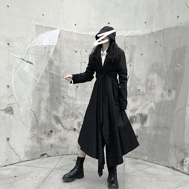 個性的 シャツ ワンピース モード系ファッション 黒 長袖 ロング