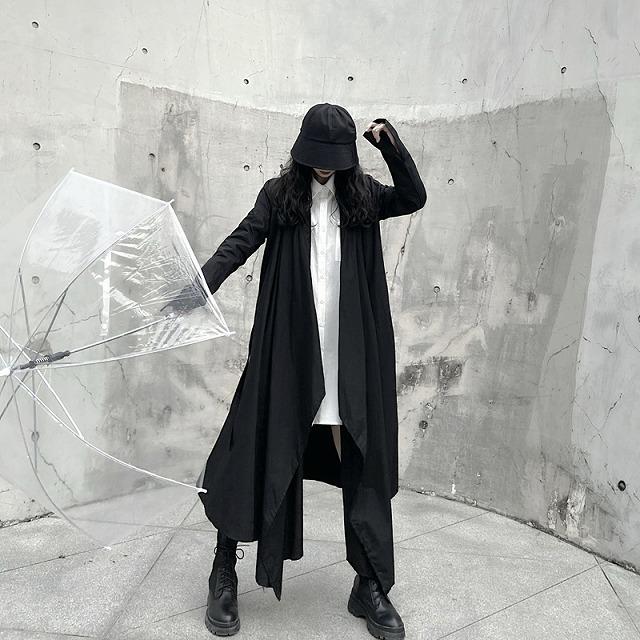 個性的 シャツ ワンピース モード系ファッション 黒 長袖 ロング