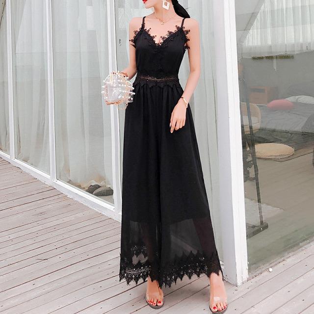 リゾートオールインワン 黒 白 ハワイ 沖縄 グアム 50代 40代 30代 代 10代 ワイドパンツ 背中あき ワンピース 肩だし ノースリーブ リゾート レース Tk0515 Kilalion キラリオン 通販 Yahoo ショッピング