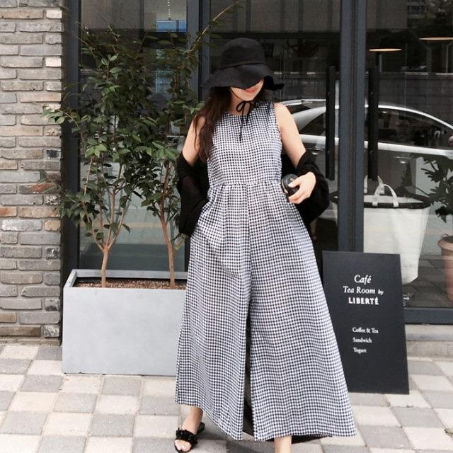 オールインワン レディース 夏 チェック柄 ワイドパンツ ノースリーブ 通勤服 デート 女子会 ママ リゾート 10代 代 30代 40代 50代 Tk0586 Kilalion キラリオン 通販 Yahoo ショッピング