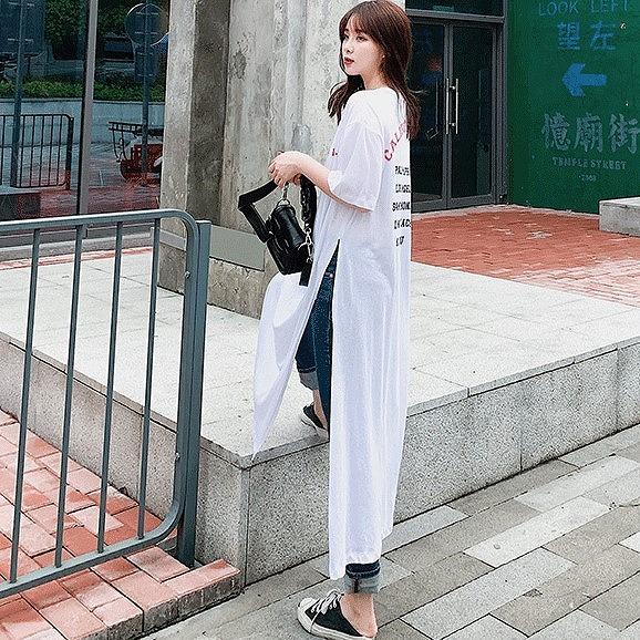 ワンピース レディース ロング モード系 Tシャツ カットソー サイドスリット 半袖 ディープスリット 10代 代 30代 40代 50代 Tk0587 Kilalion キラリオン 通販 Yahoo ショッピング