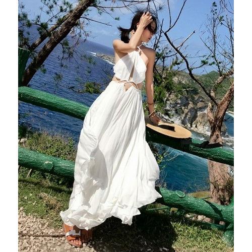 リゾートワンピース 白 ハワイ 沖縄 グアム 10代 代 30代 40代 50代 リゾート ロング マキシ丈 背中あき ワンピース アメリカンスリーブ 肩だし ノースリーブ Ym Kilalion キラリオン 通販 Yahoo ショッピング