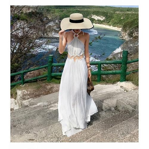 リゾートワンピース 白 ハワイ 沖縄 グアム 10代 代 30代 40代 50代 リゾート ロング マキシ丈 背中あき ワンピース アメリカンスリーブ 肩だし ノースリーブ Ym Kilalion キラリオン 通販 Yahoo ショッピング