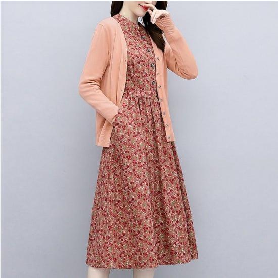 日本限定モデル 秋 花柄 セット カーディガン ワンピース 長袖 大き 2点セット ミモレ丈 ロング丈 カジュアル 着やせ ゆったり ロングワンピース ワンピース カラー ピンク Www Doebem Org Br