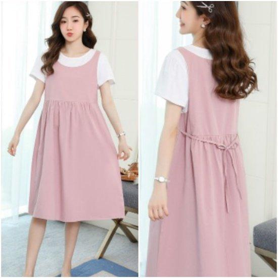 21人気新作 マタニティワンピース セーフティパンツ付き ワンピース ママ 女性 半袖 ミドル丈 ウエストリボン 無地 カジュアル ナチュラル 可愛い 楽チン リラックス Materialworldblog Com