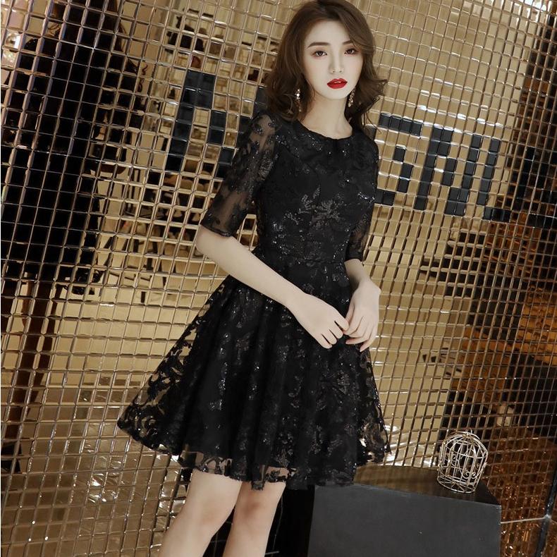 ファッション サイズ交換対象外 パーティードレス ドレス ミニ丈 5分袖 キラキラ 透け感 レディース 大人可愛い フォーマル きれいめ 結婚式 二次会 お呼ばれ 謝恩会 Vjbyo2kzzj Www Eos Guz Ru