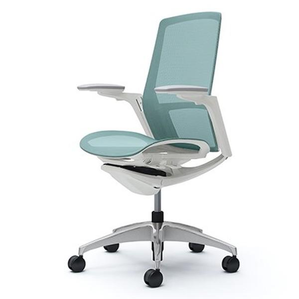 『代引不可』『受注生産品』オカムラ フィノラ ハイバック 可動肘 メッキ調パネル ホワイトボディ ポリッシュ脚 座メッシュ セージ C785BW F1E6『返品不可』