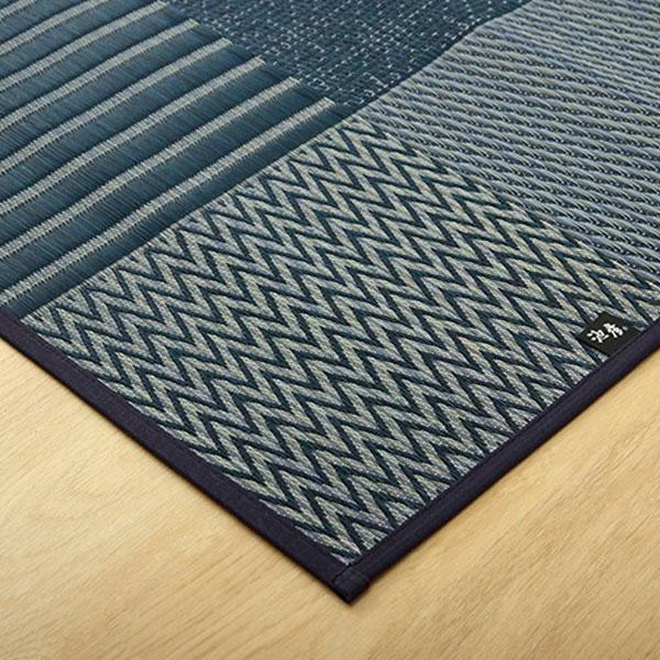 『代引不可』イケヒコ 京刺子 い草 花ござカーペット 江戸間3畳 (174×261cm) ブルー 敷物 カーペット 日本製『送料無料（一部地域除く）』_1