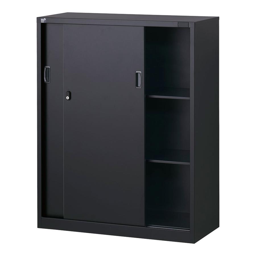 『代引不可』書庫 スチール引戸書庫 H1110mm ブラック ALZK-S34 スチール書庫 A4 黒 上品 日本製 完成品 生興『送料無料（一部地域除く）』の画像