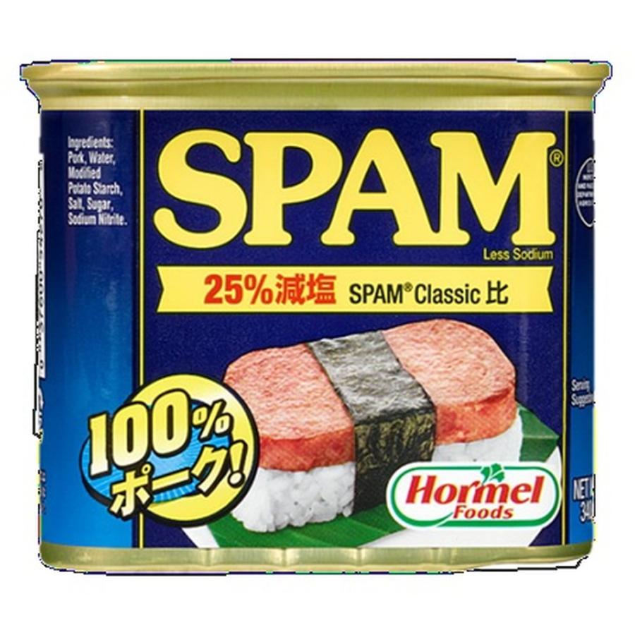 ホーメル スパム ポークランチョンミート25％レスソルト340g X12個 スパム ポークランチョンミート 25％レスソルト 340g : よろずや