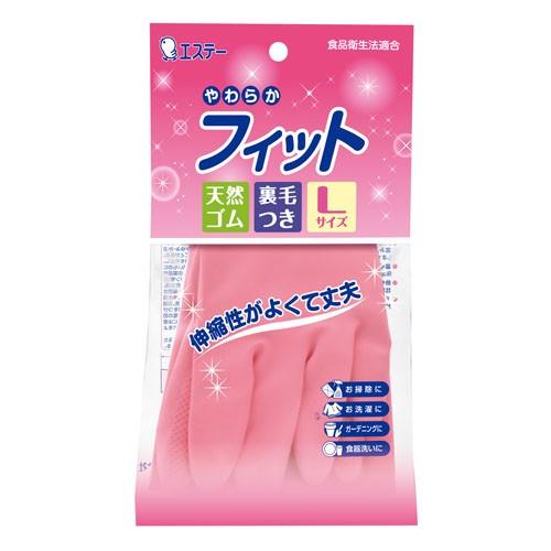 エステー やわらかフィット 天然ゴム手袋 L ピンク : よろずやマルシェ