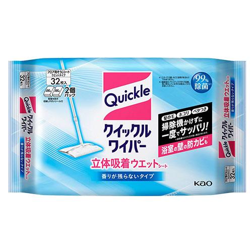 花王 クイックルワイパー 立体吸着ウェットシート 香りが残らないタイプ 32枚入（Yahoo!・よろずやマルシェYahoo!ショッピング店）