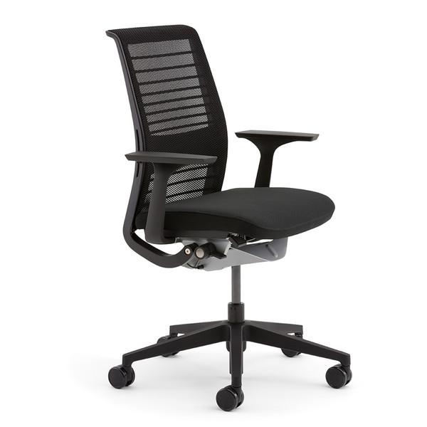 『代引不可』Steelcase Think シンク チェア フレームブラック 背3Dニット 座クロス張り 固定肘 エボニー 465A300BFM 『日時指定不可』『返品不可』