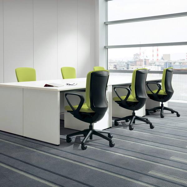 『代引不可』ライオン事務器 チェア バーサル ミドルバック ブラックシェル ブラック脚 サークルアーム 布張り ターコイズブルー No.3516F-K