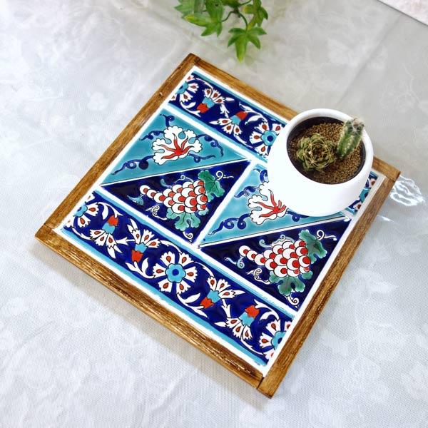 タイル 鍋敷き 花瓶敷き トレー ハンドメイド 手描き トルコタイル