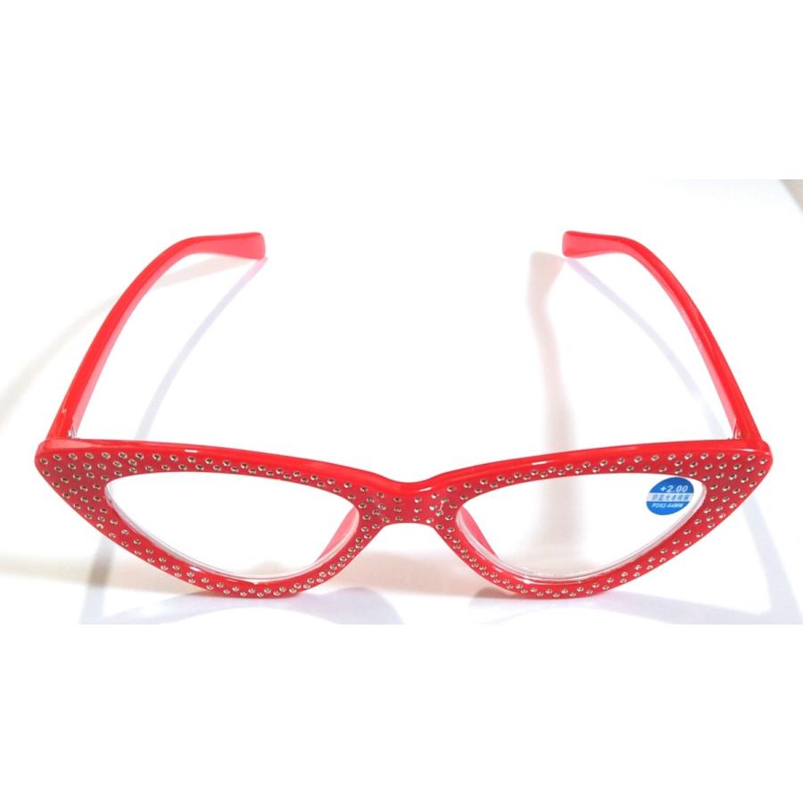 リーディンググラス +1.5 赤いフレーム ラインストーンがキラキラ