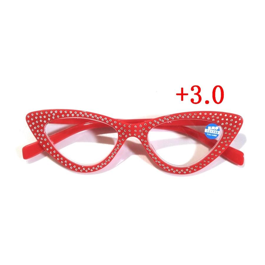 リーディンググラス +3.0 赤いフレーム ラインストーンがキラキラ