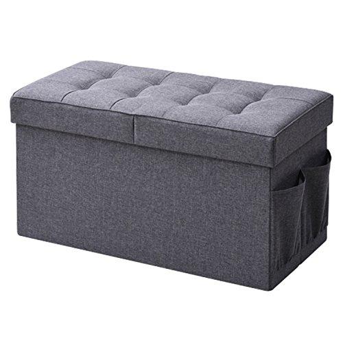 山善(YAMAZEN) グレー 76×38cm 収納 収納スツール ワイド 収納ポケット付き GLS-76(GY) | 