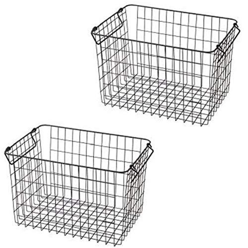 山善(YAMAZEN) ワイヤーバスケット ふつうタイプ(幅37 高さ24cm) 2個組 ブラック RWB-322(BK)*2 | 