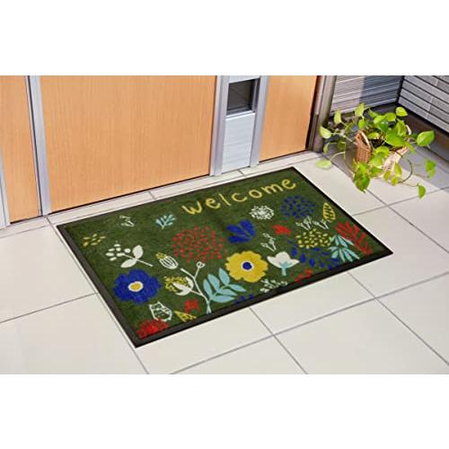 イケヒコ 玄関マット フォレスタ グリーン 約47×75cm 花柄 屋外用 マット #2041909 | 