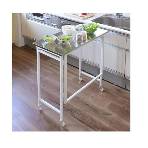 山善(YAMAZEN) テーブル キッチンカウンター 折りたたみ 組立カンタン (ステンレス天板耐熱温度 : 200度) 幅80×奥行40×高さ | 